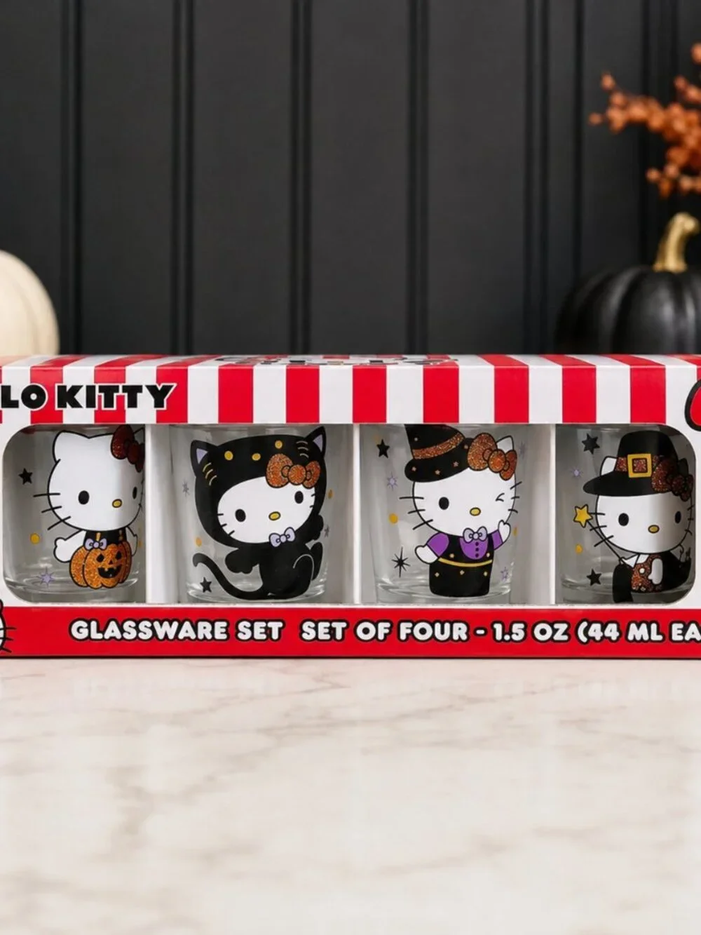 Hello Kitty Halloween Shot Glass Set of 4 1.5 Oz Sanrio Glassware NWT